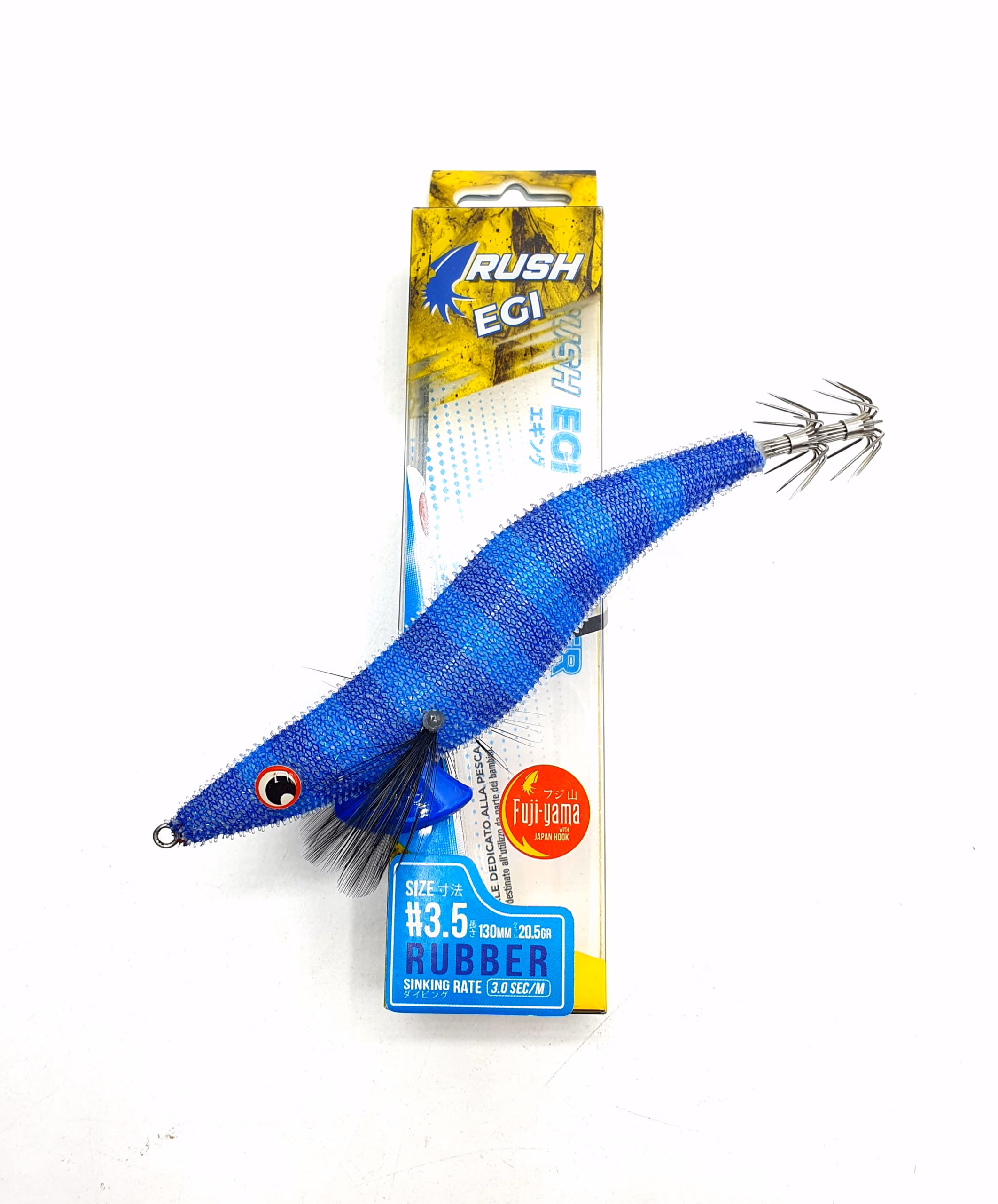 Señuelo Egi Rush Rubber 3.5 para Calamar y Sepia 130 mm 20.5 g – Hundimiento 3.0 seg/m – Artificial Profesional para Pesca Eging