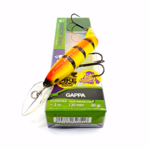 Señuelo Gunki Gappa 130 mm 30 g Floating Tiger Orange para Siluro y Lucio