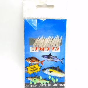 Sabiki Artfish Blanco Nº2 con Perlas Glow – Aparejo Jurelera con Línea 0.45 mm para Pesca de Jurel y Caballa