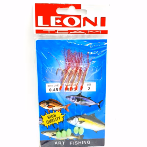 Sabiki Pluma Roja con Brillos Leoni Team Nº2 – Aparejo Chicharrera para Pesca de Jureles, Caballas y Boquerones